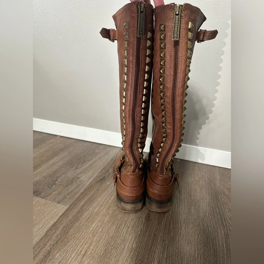 Breckelle Trooper Brown Studded Buckle Riding Knee High Boot - Picture 7 of 13